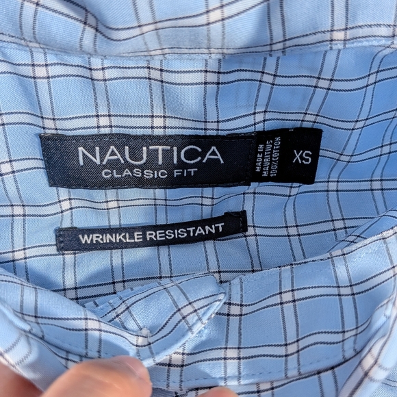 ❤️ Nautica Classic Fit Short Sleeve Blue Grid Check Shirt Men XS 100% Cotton - Picture 2 of 13